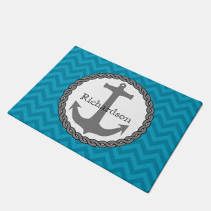 Tapete Ancoragem Náutica Teal Chevron Personalizada