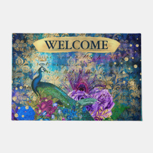 Tapete Antigo Peacock & Flores Grunge Ilustrado