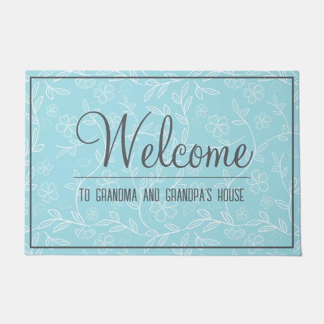 Tapete Aqua e vovó branco e casa do vovô bem-vindos (Frente)