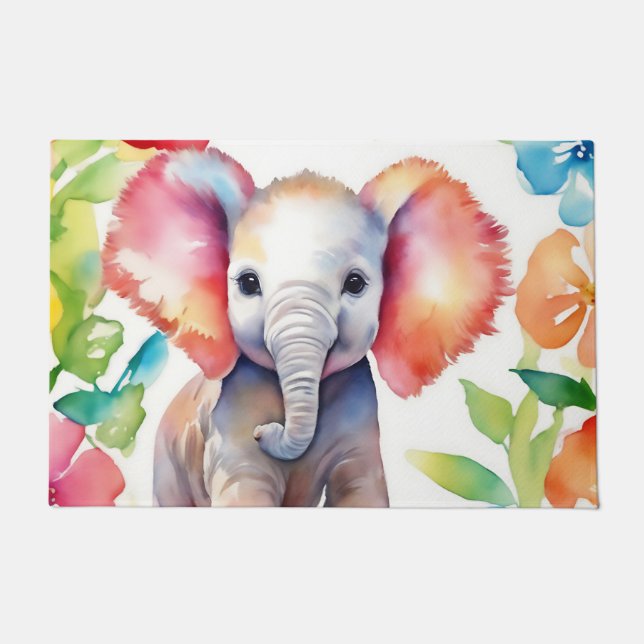 Tapete Aquarela de elefante vibrante (Frente)