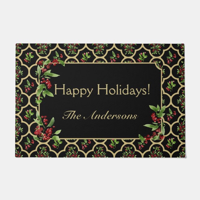 Tapete Aquarela Personalizada Floral e Quatrefoil Dourado (Frente)