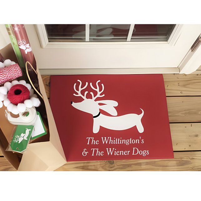 Tapete Arena de Natal Dachshund Wiener Dog Doormat (Personalized dachshund Christmas doormat)