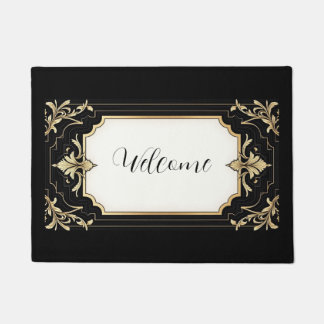 Tapete Art Deco Black & Gold Ornate Frame Area Rug