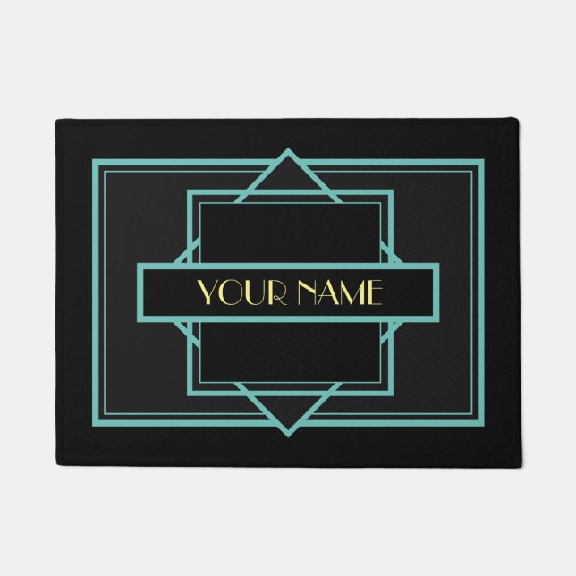 Tapete Art Deco Custom Name - Teal Dourado (Frente)