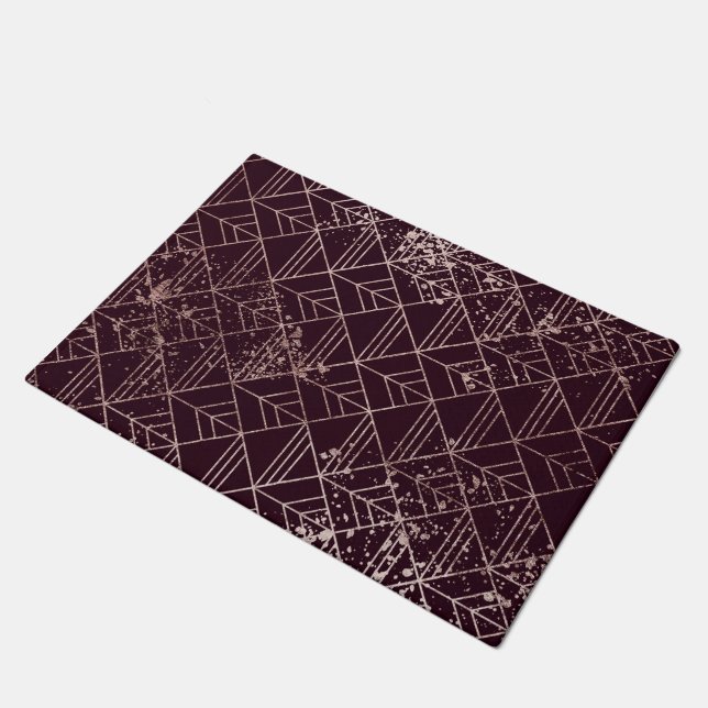 Tapete Art Deco Wine Red Dourado Geométrico Retro Pattern (Inclinado)