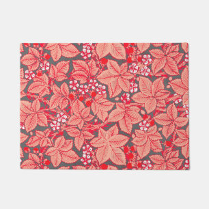 Tapete Art Nouveau Morangos e Folhas, Coral Laranja