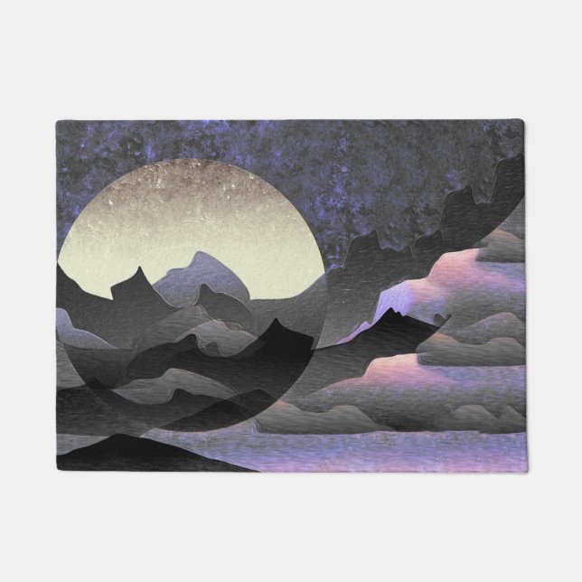 Tapete Arte abstrata caprichosa da lua e montanhas (Frente)