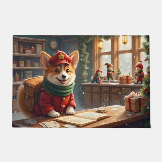 Tapete Arte da Corgi Correio do Polo Norte (Frente)