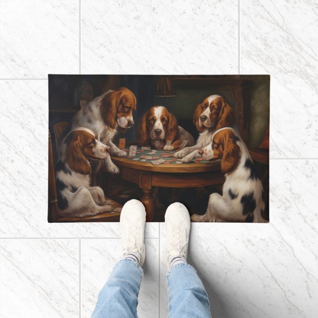 Tapete Arte de Cães Brittany Spaniel Jogando Poker (Interior)