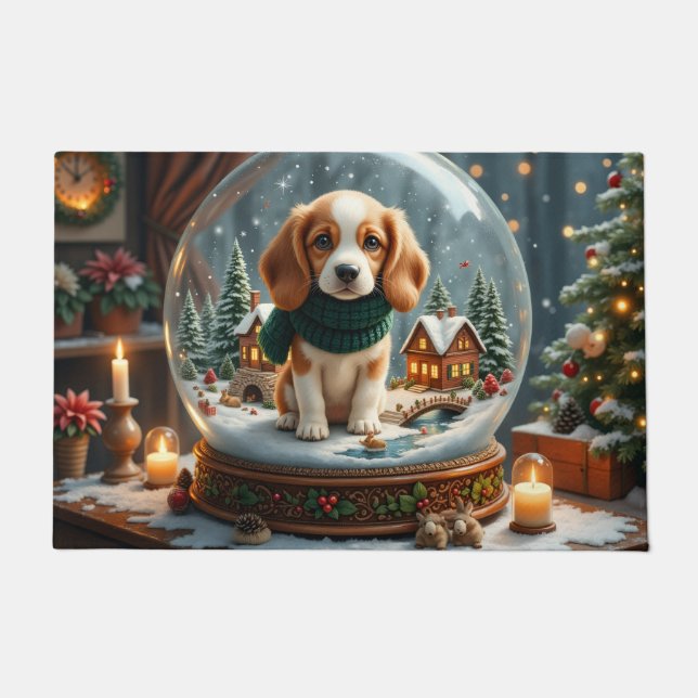 Tapete Arte de Globo de Neve de Natal Beagle (Frente)