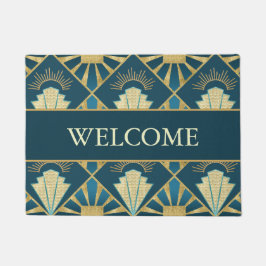 Tapete Arte Deco Personalizada em Azul Turquesa e Dourado