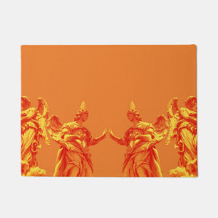 Tapete Arte digital cor laranja com esculturas
