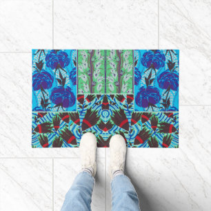 Tapete Arte Floral Azul e Verde Maximalista Vibrante