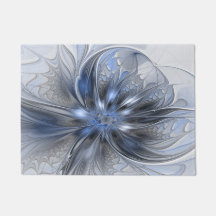 Arte Fractal Floral Abstrata em Aquarela Azul Cinz