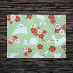Tapete Arte Japonesa: Porta de Sakuras Verdes e Rabbits
