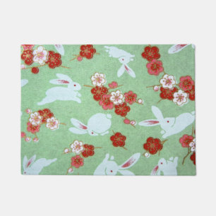 Tapete Arte Japonesa: Sakuras Verdes e Coelhos