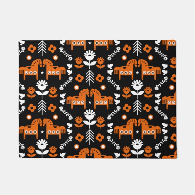 Tapete Arte popular sobre cavalos escandinavos (Frente)