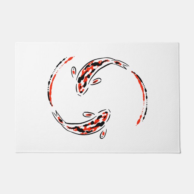 Tapete Artista de Peixe Koi Negro e Vermelho (Frente)