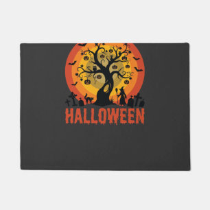 Tapete Árvore Assombrada de Halloween Bruxa e Gatos Preto