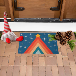 Tapete Árvore de Natal Minimalista Vermelha e Azul Retro