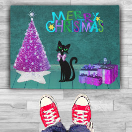 Tapete Árvore de Natal Rosa Preto Gato Presentes Envolvio