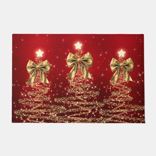 Tapete Árvores de Natal Espelhadas Vermelho Dourado com L (Frente)