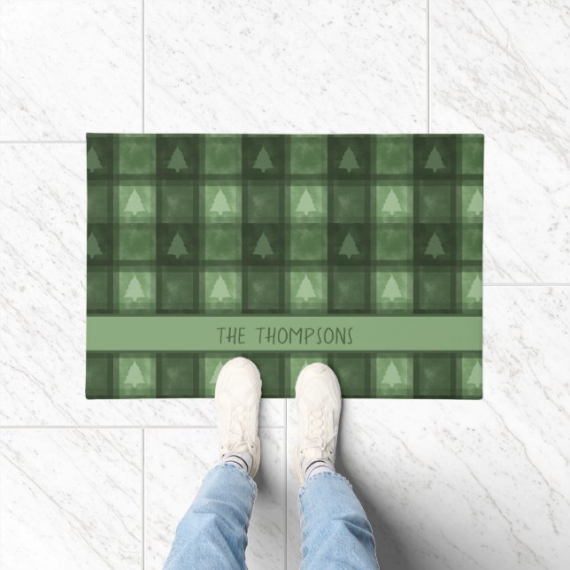 Tapete Árvores de Natal Xadrez Verde com Nome Personaliza (Interior)
