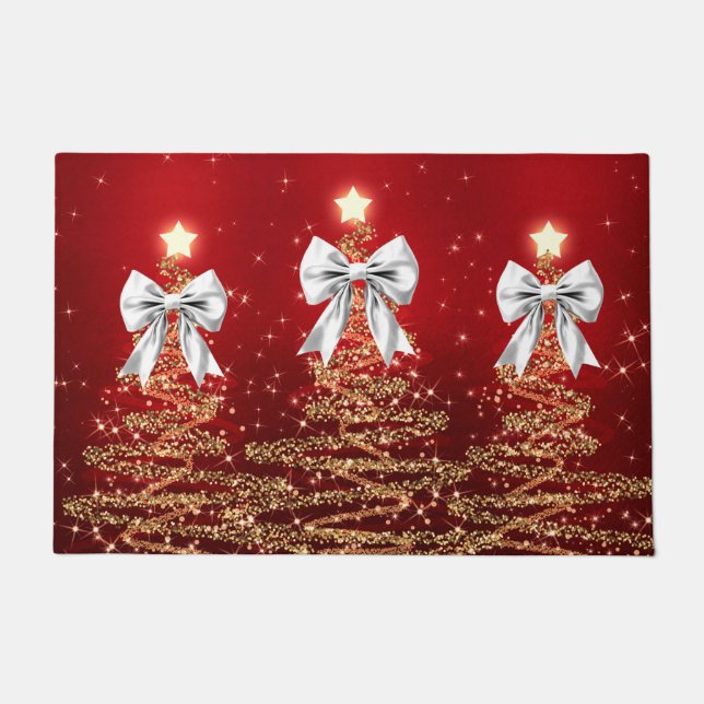 Tapete Árvores Espelhadas de Natal Vermelho Dourado Prata (Frente)
