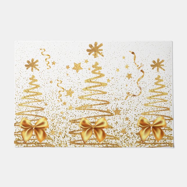 Tapete Árvores ouros modernas brilham branco de Natal (Frente)