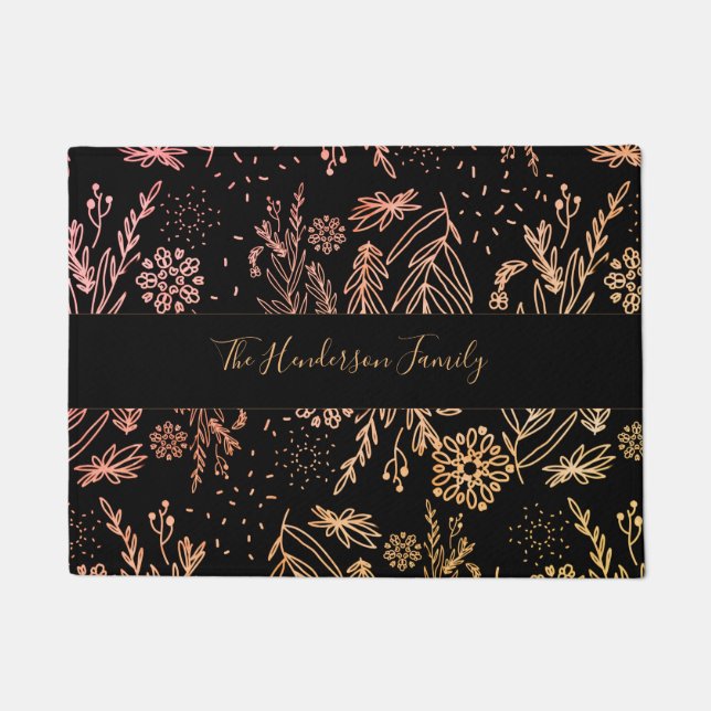 Tapete Assinatura do Padrão Floral Dourado Elegante Rosa (Frente)