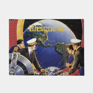 Tapete Astronautas de Ficção Científica Vintage Orbitando