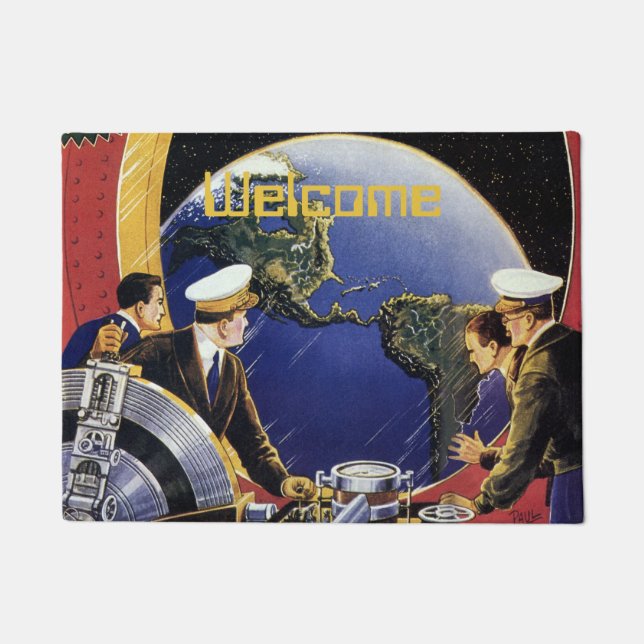 Tapete Astronautas de Ficção Científica Vintage Orbitando (Frente)