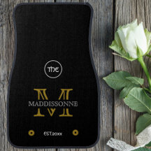 Custom Modern Elegant Black White Gold Monogrammed