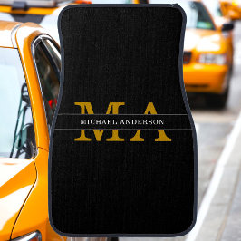 Tapete Automotivo Nome Personalizado do Monograma Dourado Elegante