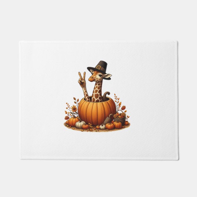 Tapete Autumn Pumpkin Cai Giraffe Ação de Graças Mulheres (Frente)