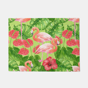 Tapete Aves Flamingo e plantas tropicais