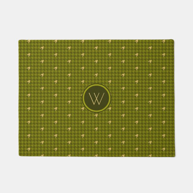 Tapete Azeitona com Porta Houndstooth de Destaque Dourada (Frente)