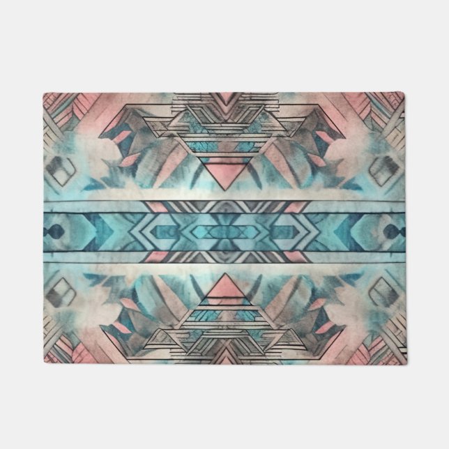 Tapete Aztec Sudoeste Pastel Cor-De-Rosa E Azul (Frente)