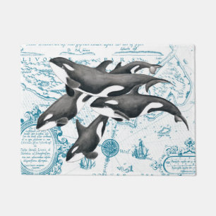 Tapete Azul antigo da família das baleias da orca