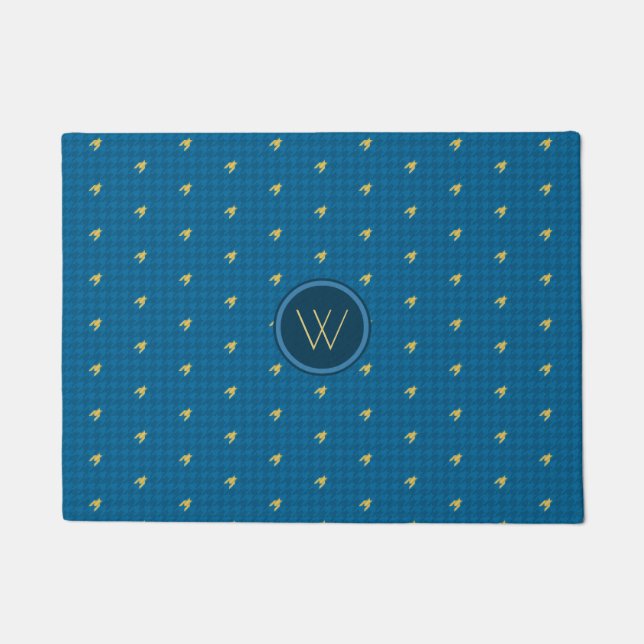 Tapete Azul com porta Dourada Houndstooth (Frente)