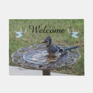 Tapete Azul Jay Feather Spiegeland Bem-Vindo Doormat