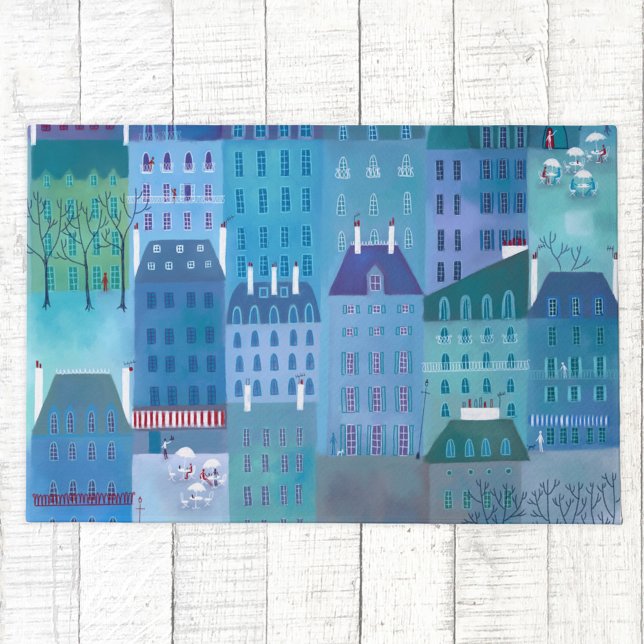 Tapete Azul Paris (Paris blues painting art doormat)