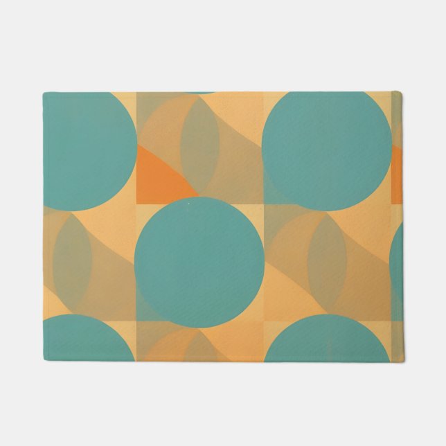 Tapete Azul Turquesa, Bege e Laranja em Padrão de Estilo  (Frente)