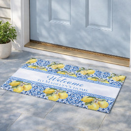 Tapete Azulejo Azul de Limão Mediterrâneo Personalizado B