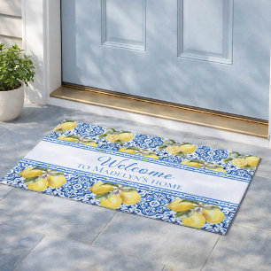Tapete Azulejo Azul de Limão Mediterrâneo Personalizado B