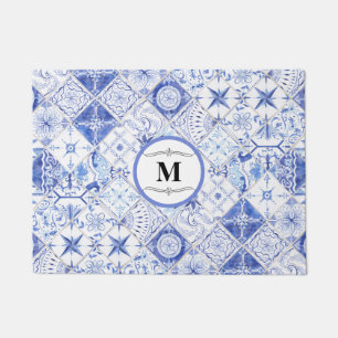Tapete Azulejo Branco Azul de Farmhouse Decor de Aquarela