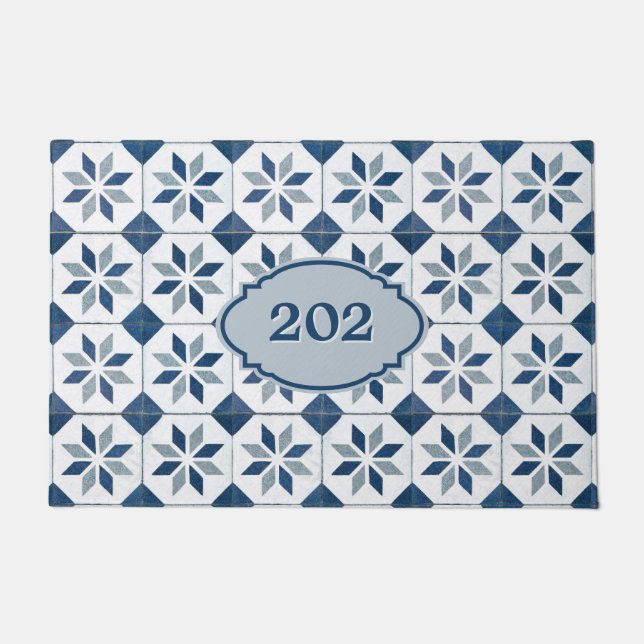 Tapete Azulejo Clássico Branco e Teal Inteligente - Númer (Frente)