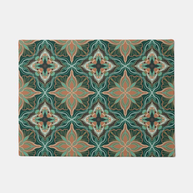 Tapete Azulejo Floral Teal Marroquino (Frente)