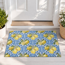 Tapete Azulejo Limão Branco Azul Padrão Mediterrâneo