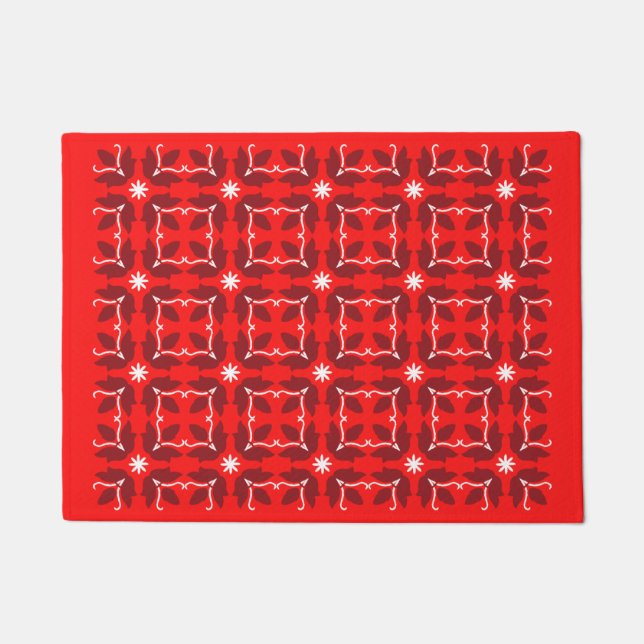 Tapete Azulejo Vermelho Chic Flores Padrão Matriz de Port (Frente)